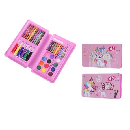 Set 42 Piese de Pictura si Desen, Flippy, Tip Penar, Model Pisicuta, 24.3 x 13 x 3 cm, Roz