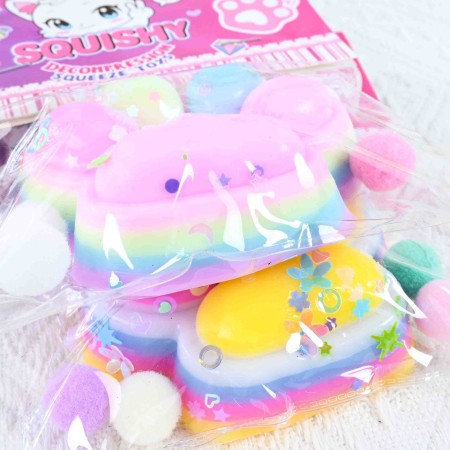 Jucarie Antistres Squishy, Flippy, cu Revenire Lenta, Labuta de Pisica Pufoasa, 7.5 cm, Ambalaj Transparent, Model 27053, Multicolor