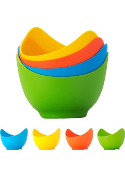 Set 4 forme pentru oua posate Flippy, din silicon rezistent la temperatura mare, usor de utilizat, multicolor