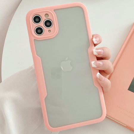 Husa Max Defence pentru iPhone 12 , Bumper Roz, Fata Dubla Transparenta, Protectie Antisoc Full 360 ( fata, spate, margini ), Flippy