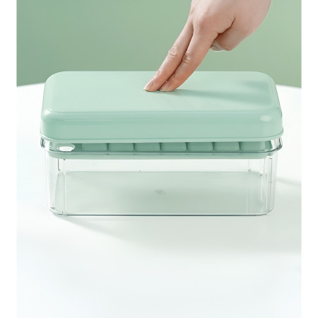 Set Cutie pentru Gheata, Flippy, Uz Casnic, Doua Tavite pentru Cuburi, Capac Etans, Lopata, 23.5x13.3x10 cm, Verde