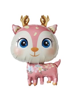 Balon din Folie Metalizata, Flippy, Mini Figurine, Model Cerb, Tematica Aniversare, 49x74.5 cm, Ambalaj Individual, Pai Inclus, Umflare cu Aer sau Heliu, Roz