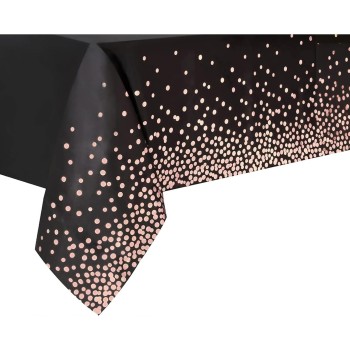 Fata de Masa, Flippy, din PEVA, Imprimeu Buline Roz, 137 x 274 cm, Impermeabila, Fara Pete, Curatare Rapida, Negru