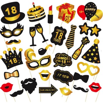 Set Accesorii pentru Petrecere, Flippy, Props pentru Coltul de Poze, pentru Majorat, Aniversare 18 Ani, Ochelari, Palarii, Mustata, Cravata, pentru Evenimente, Multicolor