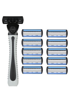 Aparat de Ras Manual, Flippy, din Otel Inoxidabil, Suport Lama + 10 Capete de Schimb Incluse, Cutie pentru Lame, Negru