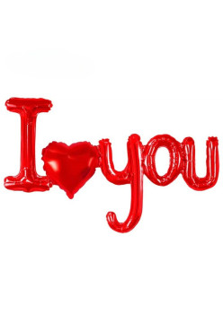 Balon din Folie Metalizata, Figurine Litere si Inima, Model I Love You, Tema Ziua Indragostitilor, 54x97 cm, Ambalaj Individual, Pai Inclus, Umflare cu Aer sau Heliu, Rosu