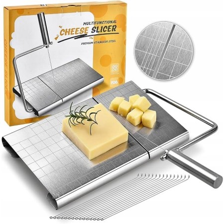 Feliator de Branza, Flippy, din Otel Inoxidabil, 5 Fire de Rezerva, Maner Ergonomic, Scara de Masurare, 24x21cm, Argintiu