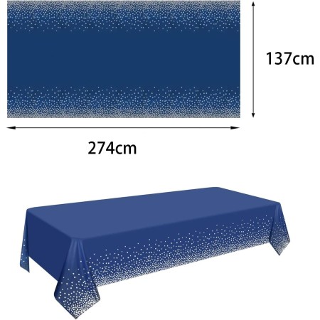Fata de Masa, Flippy, din PEVA, Imprimeu Buline Argintii, 137 x 274 cm, Impermeabila, Fara Pete, Curatare Rapida, Albastru Inchis
