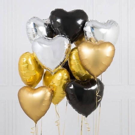Balon din Folie Metalizata, Flippy, Figurina Inimioara, Model Simplu, Tematica Iubire, 40 cm, Ambalaj Individual, Pai Inclus, Umflare cu Aer sau Heliu, Negru