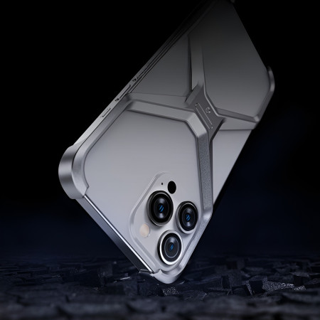 Husa Armor X Compatibila cu iPhone 15, Flippy, Aliaj de Aluminiu, Antisoc, Antizgarieturi, Impermeabila, Margini cu 2 Straturi, Aderent, Montare Usoara, Surubelnita Inclusa, Gri Metalizat