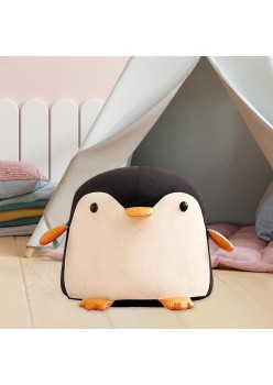 Taburet pentru Copii, Cadru din Lemn Masiv, Pernă Elastică din Burete, Design Ergonomic cu Mâner, Model Pinguin, 25 x 29 x 29 cm, Negru