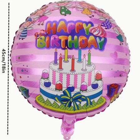 Balon din Folie Metalizata, Flippy, Figurine, Model 1, Happy Birthday, Tematica Aniversare, 45 cm, Ambalaj Individual, Pai Inclus, Umflare cu Aer sau Heliu, Multicolor