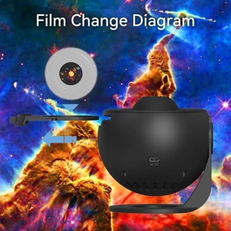 Lampa Tip Proiector Galaxie, Flippy, pentru Dormitor, Tematica Cer Instelat, Model Glob, HD, Rotire 360 de Grade, 13 Imagini, Incarcare USB, 5 W, 11.2x10.8x10.9 cm, Negru