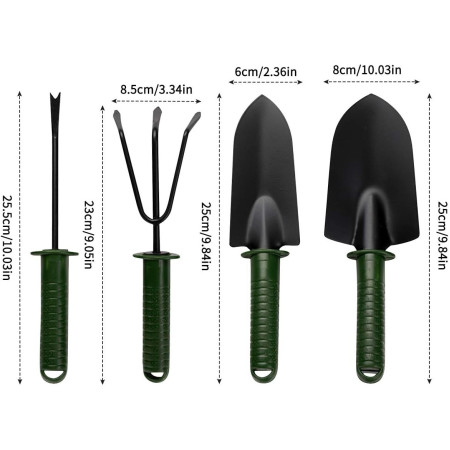  Unelte Grădină Compacte, Set 4 pentru Plantare și Îngrijire Plante, Material PVC + Carton, 25x8.5 cm, Verde