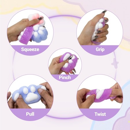 Jucarie Antistres Squishy, Flippy, cu Revenire Lenta, Model Labuta de Pisica Pufoasa, 6x6 cm, 72g, Ambalaj Transparent, Mov-Alb
