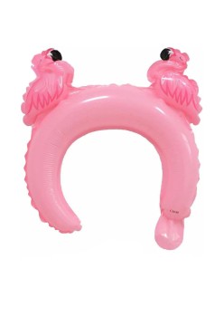 Balon din Folie Metalizata, Flippy, Tip Coronita cu Urechi, Model Flamingo, Ambalaj Individual, Pai Inclus, Umflare cu Aer sau Heliu, 28 x 27 cm, Roz