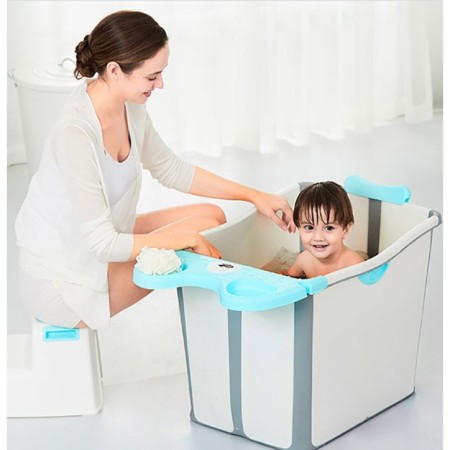 Cada Pliabila pentru Baie, Flippy, din PP+TPE, pentru Copii +6 Luni, Model Ursulet, Scaun de Interior, Detasabil, 82 x 50 x 54 cm, Albastru