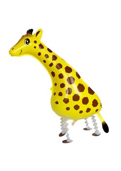 Balon din Folie Metalizata, Flippy, Figurina Animata, Model Girafa, 90x37 cm, Ambalaj Individual, Pai Inclus, Umflare cu Aer sau Heliu, Galben
