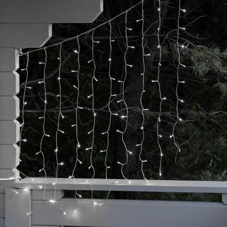 Instalatie Craciun Tip Perdea, 8 Jocuri de Lumini, Interconectabila, 2 m x 2 m, 240 LED-uri, Prelungitor 1.5 m, Fir transparent, Alb Rece