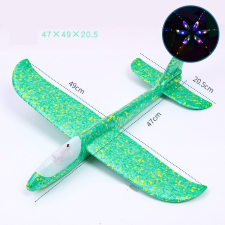 Avion Planor Polistiren 47 cm cu LED pe Varf, Verde – Jucarie de Exterior pentru Copii