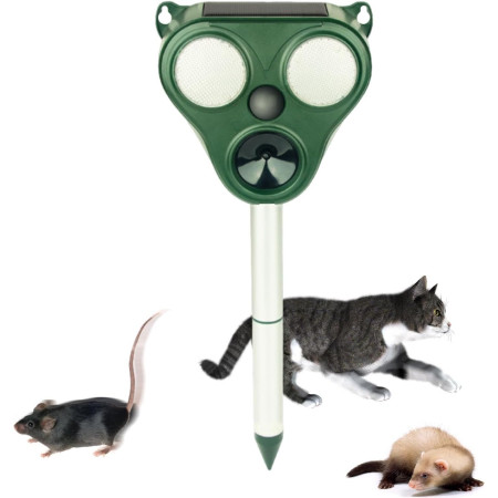Aparat Solar cu Ultrasunete și Senzor PIR, Anti Rozătoare și Insecte, Repelent Animale Mari și Mici, IP66, 5 Setări, 300 mp, Verde