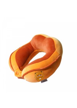 Pernă de Călătorie pentru Gât și Cap, Suport Ergonomic, Umplutură Moale din Bumbac, Model Brodat Urs, 28x28x10 cm, Portocaliu