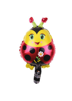 Balon din Folie Metalizata, Flippy, Figurina Buburuza, Tema Animalute, 30 cm, Ambalaj Individual, Pai Inclus, Umflare cu Aer sau Heliu, Albastru