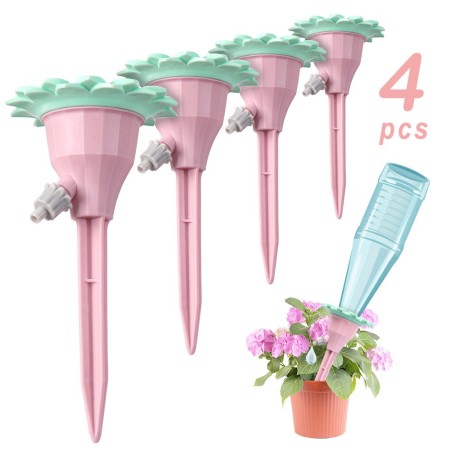 Set picuratoare cu valva pentru irigare Flippy, design floare, viteza reglabila, fixare prin infigere, practic, 16.8 x 9 cm, roz