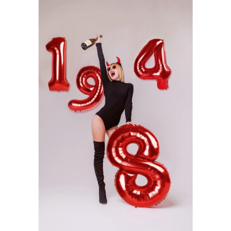 Balon din Folie Metalizata Flippy, Figurina Cifra, Tema Aniversare 80 cm, Ambalaj Individual, Pai inclus, Umflare cu Aer sau Heliu, Rosu, Cifra 1