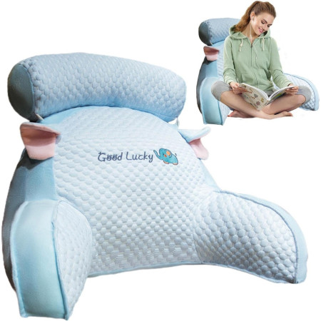 Pernă CozyBack, Suport Lombar și Spătar pentru Pat, Material Moale din Plus, Model Elefant, 60x40 cm, Albastru