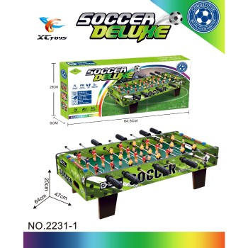 Masa de fotbal cu teren  Flippy, 8 manere, cu Tablou Scor, din Metal, Lemn si ABS, 64.5x6x29 cm, cu Picioare Scurte, Design Multicolor, pentru copii/adulti