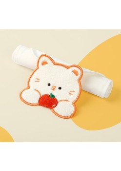 Prosop Absorbant din Bumbac pentru Bebelusi, Flippy, 19x28 cm, Model Pisica, Alb