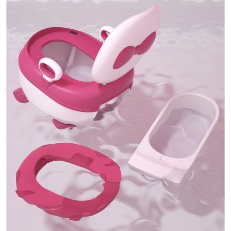 Olita pentru Copii, Flippy, +1an, Portabila, Design cu Fundita, cu Capac, Model Prietenos, Non-Toxic, Compartiment Detasabil, cu Manere, cu 4 Picioare, Usor de Curatat, 46*33*32 cm, Roz