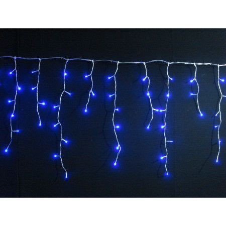 Instalatie Craciun Tip Franjuri/Turturi, 8 Jocuri de Lumini, Interconectabila, 7 m, 200 LED-uri, Prelungitor 1.5 m, Fir transparent, Albastru