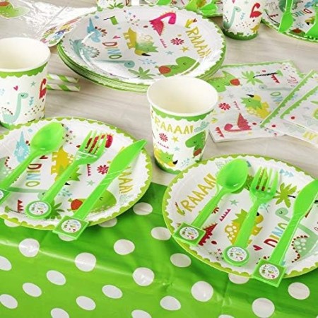 Set 9 Accesorii de Masa, Flippy, Colectia Dino Park, 82 Piese, din Carton/Plastic/Hartie, Multicolor