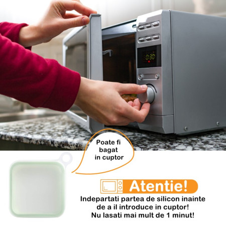 Caserolă Compactă pentru Sandwich, Reutilizabilă, din Silicon cu Capac Etanș, Ușor de Transportat și Curățat, Verde