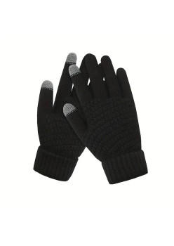 Manusi de Dama, Flippy, Functie Touchscreen (ecran tactil), Material Acril Tricotat, Manseta Elastica, Interior Catifelat, Marime Universala, Negru