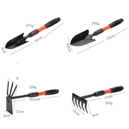Set 4 Unelte de Grădină cu Mâner Extensibil, Oțel Carbon, pentru Plantare și Îngrijire Sol, Negru