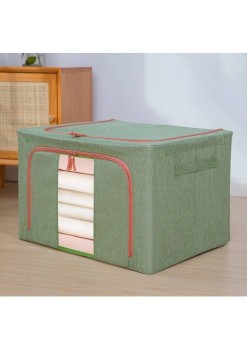 Cutie de Depozitare Pliabilă, 66L, Material Textil, Cadru Metalic, Fermoar Bidirecțional, Fereastră Frontală, 50x40x33 cm, Verde