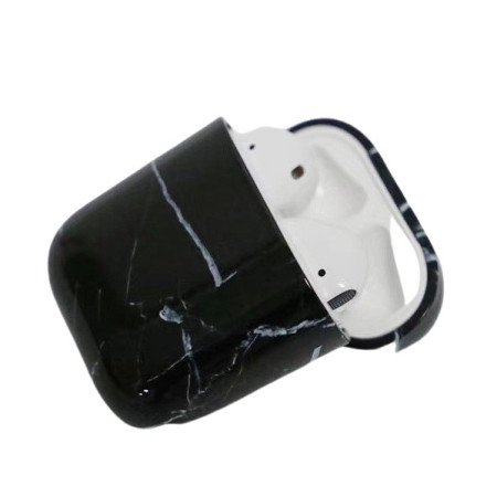 Husa AirPods cu Inel Prindere Marble Negru