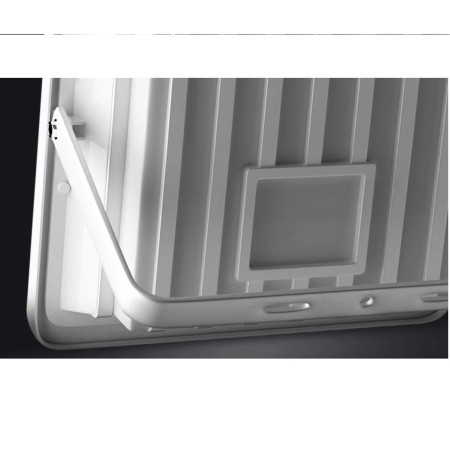 Proiector LED cu Panou Solar Flippy, Senzor de lumina Waterproof, 100W, 23x18 cm, suport U inclus, panou afisaj nivel baterie, telecomanda, 220V, Design Modern, Alb