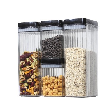 Cutii de Depozitare Alimente, Flippy, Set din 4 Cutii de tip Container, Recipiente pentru Cereale in Bucatarie, Transparente cu Capac Negru