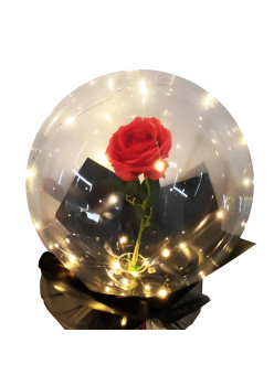Trandafir in Balon LED cu Lumini, Flippy, Tip Buchet, Diametru 35 cm, Rosu