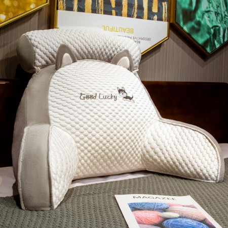 Pernă CozyPup, Spătar pentru Pat cu Suport Lombar, Material Moale din Plus, Model Căţeluş, 60x40 cm, Gri