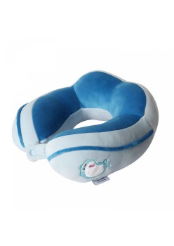 Pernă de Călătorie pentru Gât și Cap, Design Ergonomic, Umplutură Moale din Bumbac, Model Brodat Delfin, 28x28x10 cm, Albastru