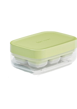 Forma pentru gheata cu presa Flippy, din silicon alimentar, 6 cuburi, caserola pentru depozitare, usor de folosit si curatat, 10.5 x 7.5 x 4.1 cm, verde