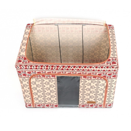 Cutie de Depozitare Pliabila cu 2 Usi de Acces si Fereastra Frontala, Fermoar Bidirectional, 66 L, Bumbac si In, 52 x 42 x 39 cm, Model Traditional 6