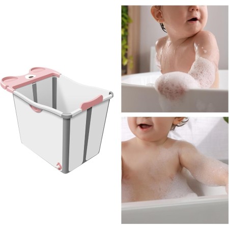 Cada Pliabila pentru Baie, Flippy, din PP+TPE, pentru Copii +6 Luni, Model Ursulet, Scaun de Interior, Detasabil, 82 x 50 x 54 cm, Roz