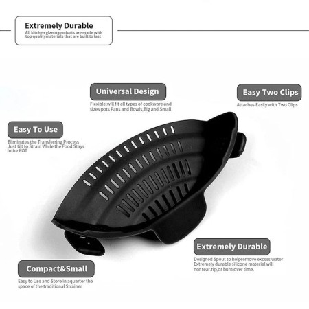Filtru Silicon, Flippy, Negru, Rezistent la Caldura, Universal, Paste, Legume, Fructe, 23x12.5x6.7 cm
