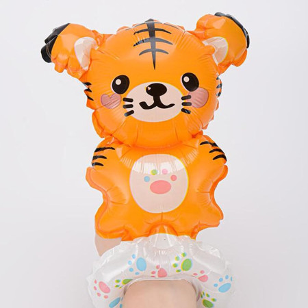 Balon din Folie Metalizata, Flippy, Figurine Animalute, Tip Bratara, Model Tigru, 17x34 cm, Ambalaj Individual, Pai Inclus, Umflare cu Aer sau Heliu, Maro